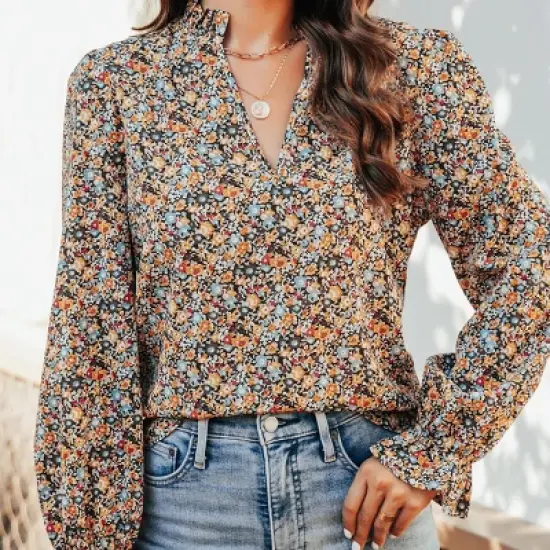 Women's Ditsy Floral Split Neck Top - Cupshe image {2}