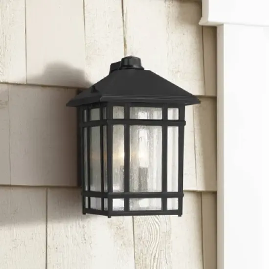 Kathy Ireland Modern Outdoor Wall Light Fixture Black 15 1/4" Seedy Glass Panels for Exterior House Porch Patio Outside Garage image {1}