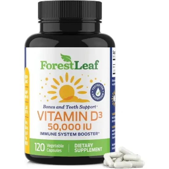 Forest Leaf Vitamin D3 50,000 IU, Bone Health and Immune Support, Small Easy-to-Swallow Capsules Vitamin D Supplements for Women and Men image {8}