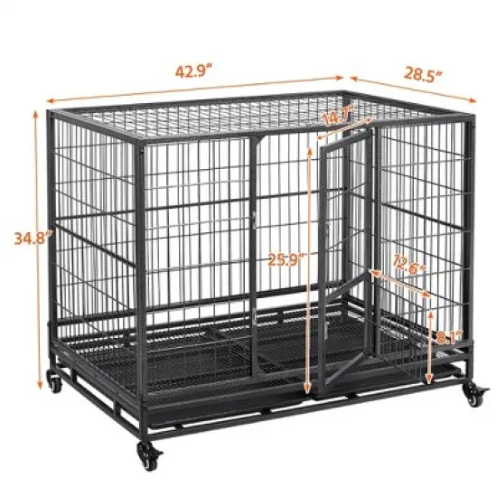 Yaheetech Rolling Dog Crate Metal Large Dog Cage Black image {2}