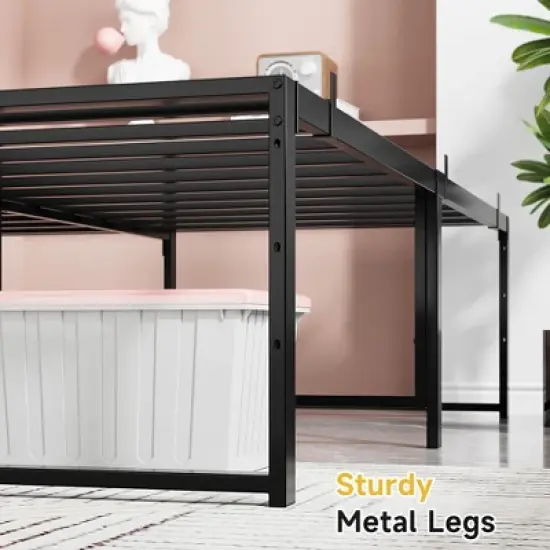 Full Metal Bed Frame Platform, 14 inch Full Bedframe with Sturdy Steel Slats Mattress Foundation No Box Spring Needed Easy Assemble Noise Free Black image {4}