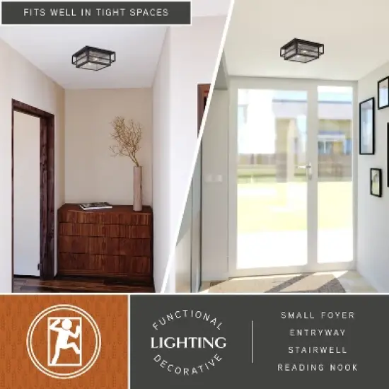 VAXCEL Hyde Park Bronze Mission Square Outdoor Flush Mount Ceiling Light Clear Glass image {3}