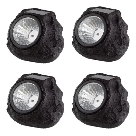 Nature Spring Solar-Powered LED Rock Lights &ndash; Black and Gray, 4-Pack image {1}