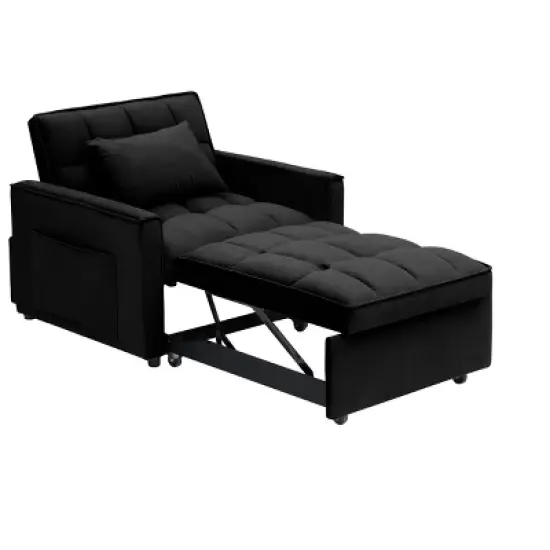 NicBex 3-in-1 Convertible Sleeper Chair,Folding Sofa Bed with Adjustable Back,Couches with Traditional Design for Living Room,Black/Dark Gray/White image {4}