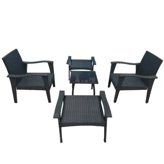 5pc Outdoor Wicker Conversation Set with Arm Chairs, Accent Table & Ottomans - Gray - GODEER image {5}