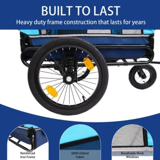 2-in-1 Bike Trailer & Push Cart for Pets - Detachable Bike Hitch & Push Handle Included - All-Terrain Wheels,Non-Slip Floor,Holds Pets Up to 88 lbs image {11}