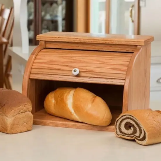 Oak Roll-Top Bread Box image {2}