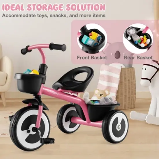 Infans Toddler Tricycle Kids Trike with Adjustable Seat Front & Rear Storage Baskets image {7}