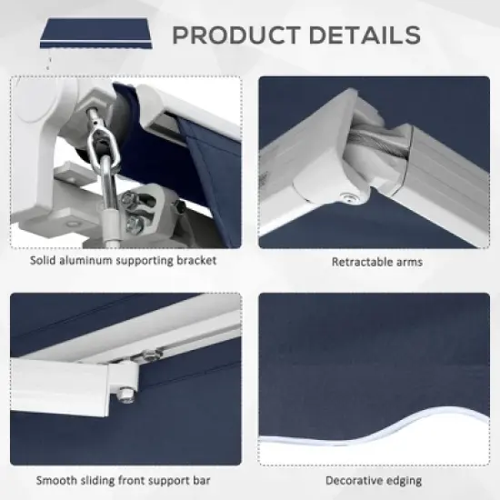 PAGED Awning Retractable Patio Awning with Manual Crank Handle, Aluminum Frame, Adjustable Protection for Deck, Yard image {2}