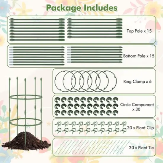 Tangkula 3-Pack Garden Tomato Trellis 40" Plant Support Cage w/ Adjustable Size for Plants image {6}
