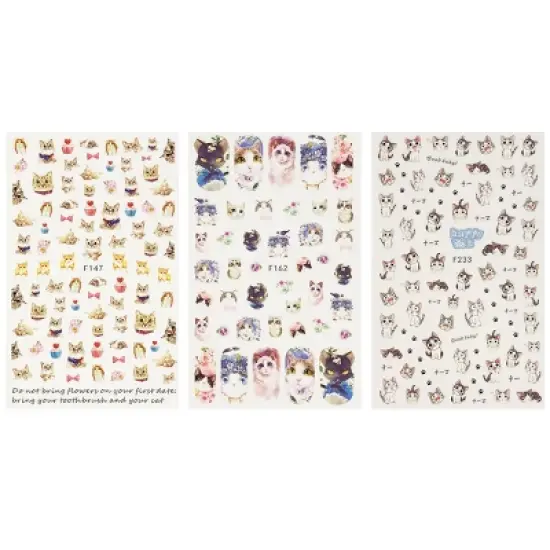 Wrapables 3 Sheets Love for Cats Nail Art Kitty Cat Nail Stickers image {1}
