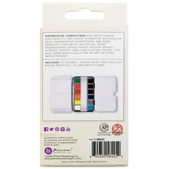 Prima Watercolor Confections Watercolor Pans 12/Pkg-The Classics image {1}