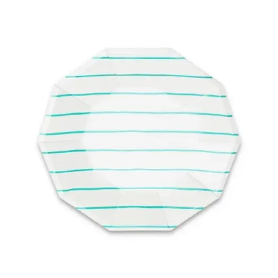Daydream Society - Aqua Frenchie Striped Small Plates - Pack of 8 Paper Plates image {1}