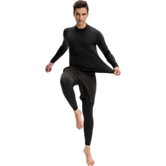 Anna-Kaci Active Men's Long Sleeve Compression Shirt with Contrast Stitching and Athletic Fit image {3}