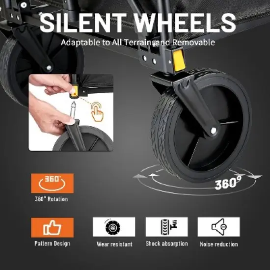 Acoinel Heavy Duty 350 Lbs Capacity Collapsible Wagon, Outdoor Folding Camping Wagons, Grocery Portable Utility Cart, Adjustable Rolling Carts image {3}