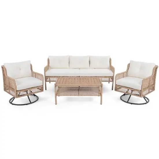 4 Piece Rattan Garden Furniture Sofa Sets,Wicker Outdoor Patio Conversation Set,Rattan Outdoor Sofa Couch with Cushions,Swivel Chairs-Coolbibila image {5}