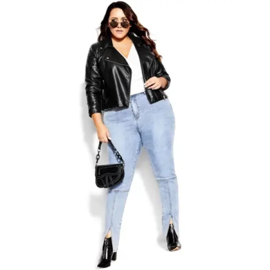 Women's Plus Size Jacket Zip Biker - Black | CITY CHIC image {1}