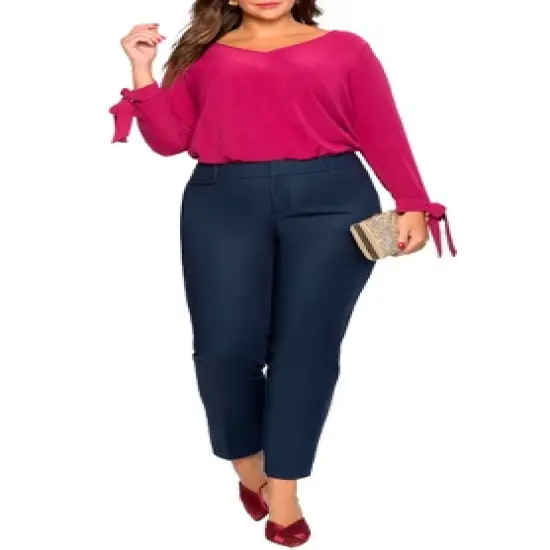 ELOQUII Women&rsquo;s Plus Size Kady Fit Double-Weave Pant image {8}