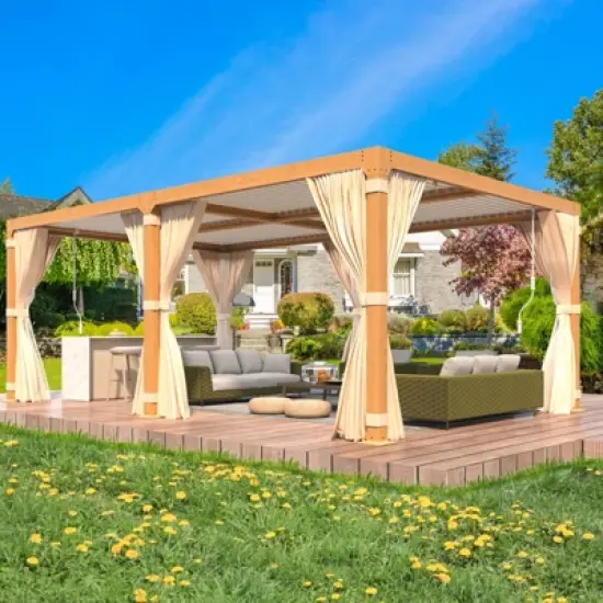 Erommy 12' x 20' Outdoor Louvered Pergola with Adjustable Aluminum Frame Rainproof Roof image {2}