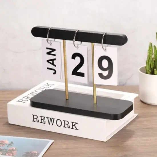 Unique Bargains Wooden Flip Desk Calendar 1 Pc image {4}