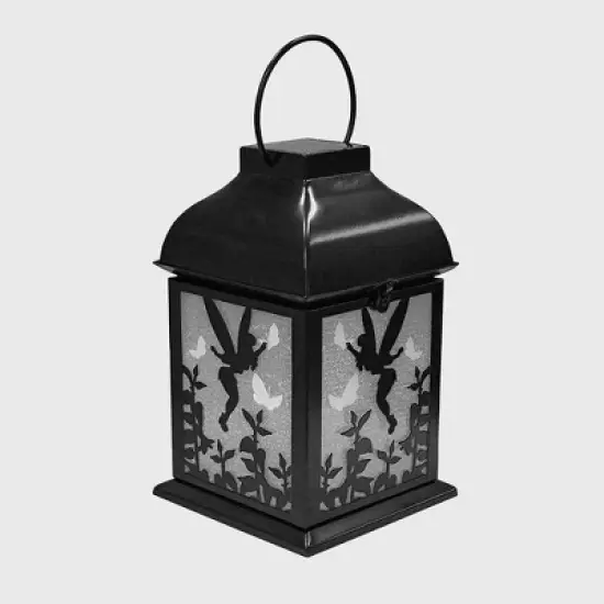 Disney 8.3" Tinker Bell Solar Metal Outdoor Lantern Black image {1}