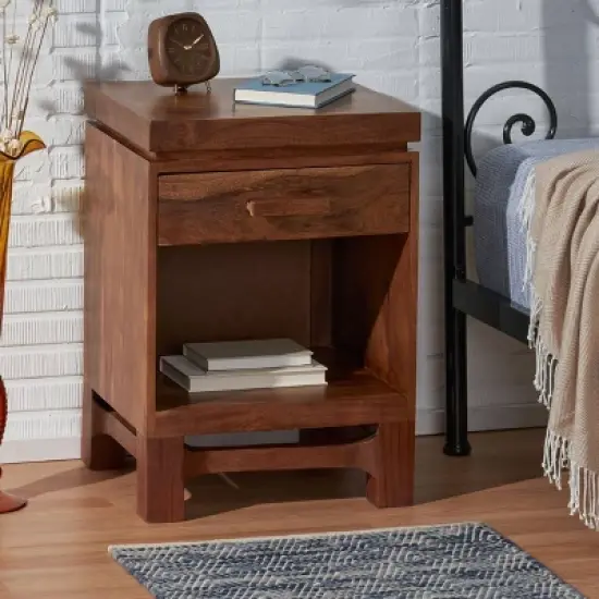 Wadley Boho Handcrafted Acacia Wood Nightstand Natural - Christopher Knight Home image {1}