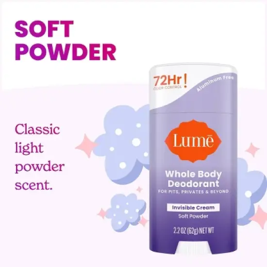 Lume Whole Body Women's Deodorant Invisible Cream Stick - Soft Powder Scent - 2.2oz image {8}