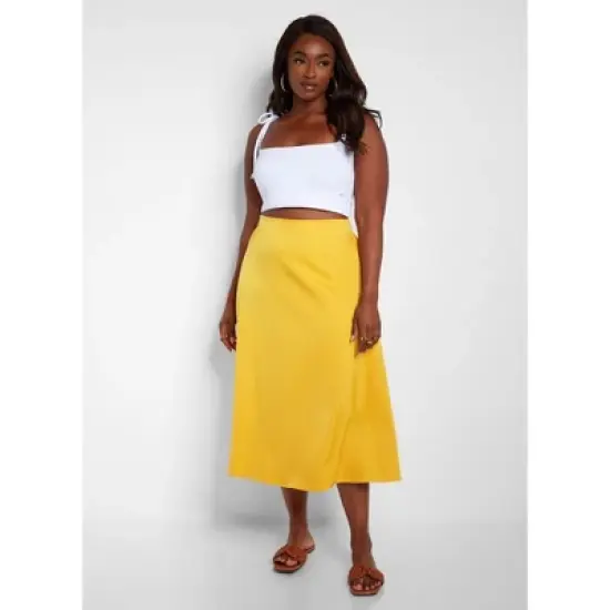 Women's Essential Satin Shift Skirt - Yellow image {3}