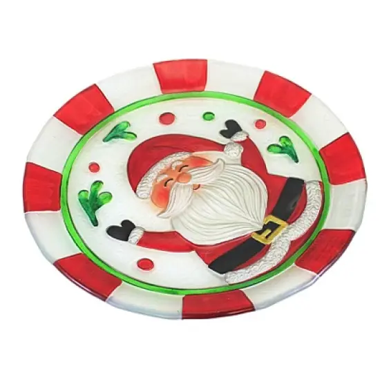 Transpac 12.0 Inch Jolly Santa Platter Christmas Seasonal Tabletop , Fused Glass Christmas Holly (1PC) image {2}