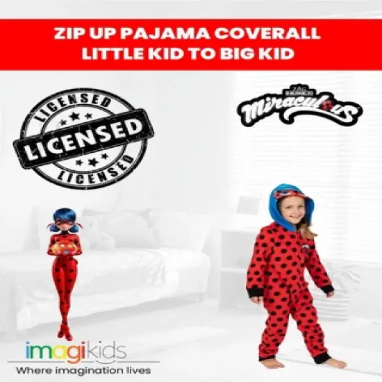 Miraculous Ladybug Girls Zip Up Pajama Coverall Little Kid to Big Kid  image {1}