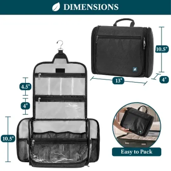 PAVILIA Large Hanging Toiletry Bag, Travel Women Men Cosmetic Organizer, Water Resistant Makeup Accessories Essentials Kit image {1}