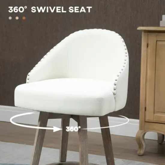 HOMCOM Bar Stools Set of 4, Linen Fabric Kitchen Counter Stools with Nailhead Trim, Rubber Wood Legs and Footrest for Dining Room, Pub, Cream White image {4}