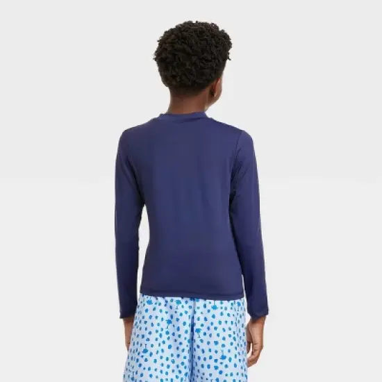 Boys' Solid Long Sleeve Rash Guard Swim Shirt - Cat & Jack&trade; Navy Blue image {2}