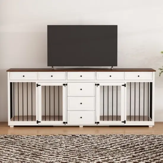 FUFU&GAGA 89" Dog Crate Furniture Large Furniture Style Dog Crate with Drawers White image {1}