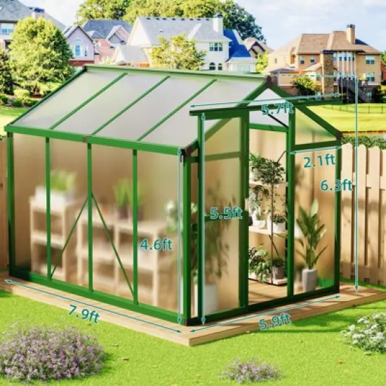 6x8 FT Large Aluminum Greenhouses Heavy Duty Polycarbonate Walk-in Green Houses with Roof Vent for Winter Garden image {2}