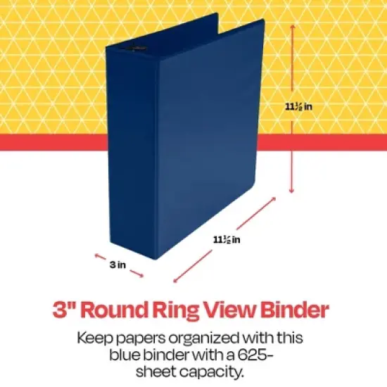 School Smart Round Ring View Binder, Polypropylene, 3 Inches, Blue image {4}