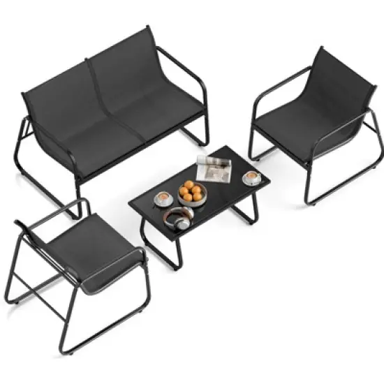Costway 4 PCS Patio Furniture Set Fabric Lawn Chairs and Loveseat with  Coffee Table image {9}