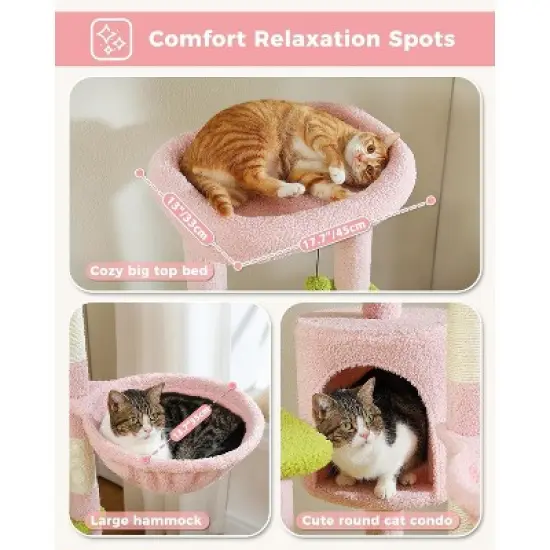 QuestaPack 59" Flower Cat Tree, Scratching Post, and 2 Perches, Pink image {2}
