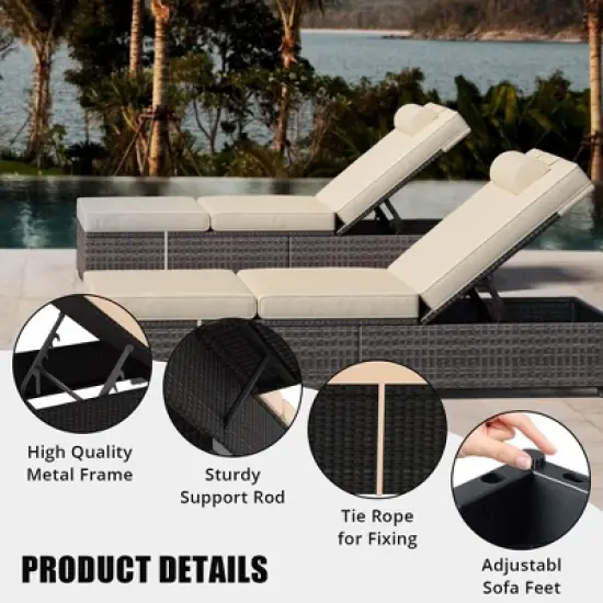 Set of 2 Outdoor PE Wicker Patio Chaise Pool Lounge Chairs image {6}