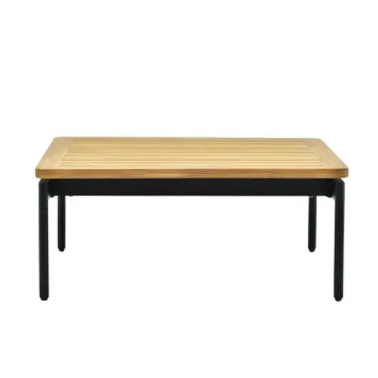 L Shaped Configuration Patio Sectional Sofa Set Performance Foam Seating & Structural Steel Frame + Tropical Wood Grain Coffee Table Ensemble image {12}