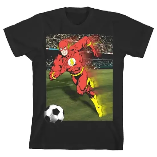 The Flash Playing Soccer Black Graphic Tee Toddler Boy to Youth Boy image {6}