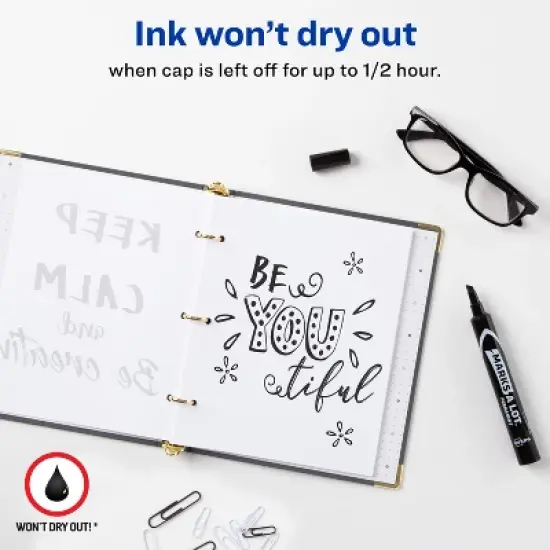Avery Marks A Lot Permanent Markers, Large Desk-Style Size, Chisel Tip, 12 Black Markers (98028) image {2}