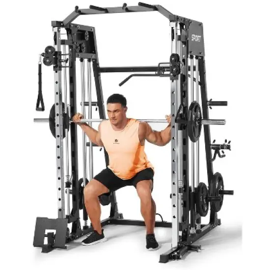 Home Gym All in One, 2200LBS Squat Rack Power Cage with Smith Bar, LAT Pull-Down, Cable Systems, Leg Hold-Down and More Attachments image {1}