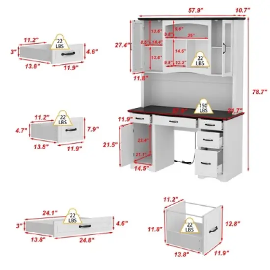 Famapy White Kitchen Hutch Kitchen Cabinet Pantry: Integrated Worktop, High Cabinet Combo, Dust - Proof & Organized image {2}