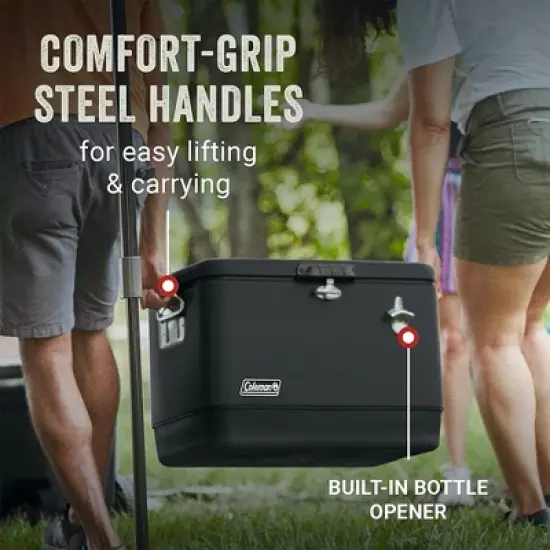 Coleman Reunion 54 Quart 85 Can Ice Chest Stainless Steel Belted Matte Cooler for Backyard Tailgates and Birthday Parties, Midnight image {3}