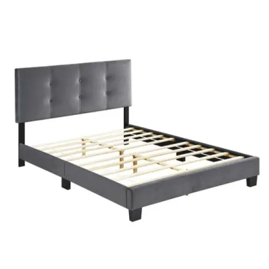 Okak Velvet Platform Bed Frame Upholstered Modern Bed with Adjustable Height Headboard Button Tufted No Springs Required Easy to Assemble image {4}