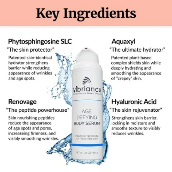 Vibriance Age Defying Body Serum for Youthful Skin, Hydrating, Anti-Aging Skin Rejuvenation, Wrinkle and Crepe Corrector, 4.5 fl oz (133 ml) image {3}