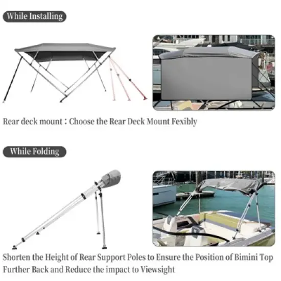 4 Bow Bimini Tops for Boat, Boat Canopy with Zippered Side Curtains, Marine Grade Canvas & PU-Coated Fabric, Include 2 Straps, 2 Rear Support Pole image {5}