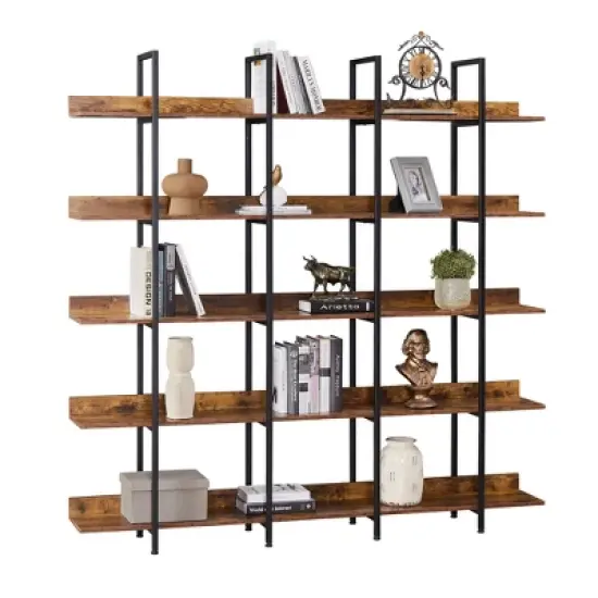 5 Tier Bookshelf Retro Industrial Style Open Storage Display Rack - ModernLuxe image {7}