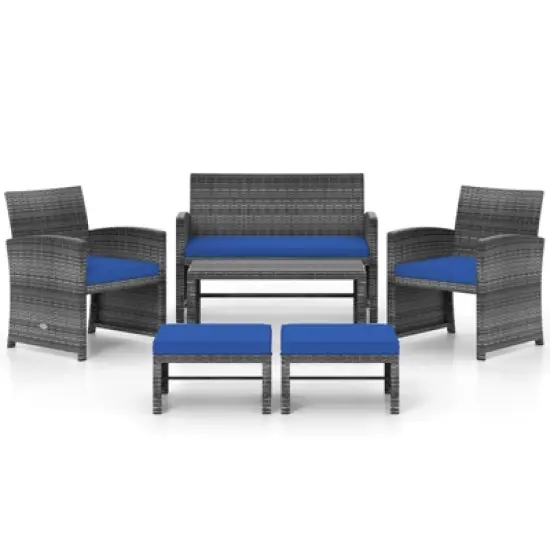 Tangkula Set Of 6 Patio Furniture Outdoor Sectional Conversation PE Rattan Sofa Set image {6}